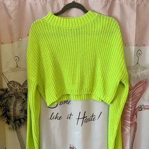 Neon Green Mock Neck Cropped Sweater